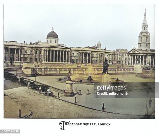 old illustration of trafalgar square in london, england - 1900 stock pictures, royalty-free photos & images