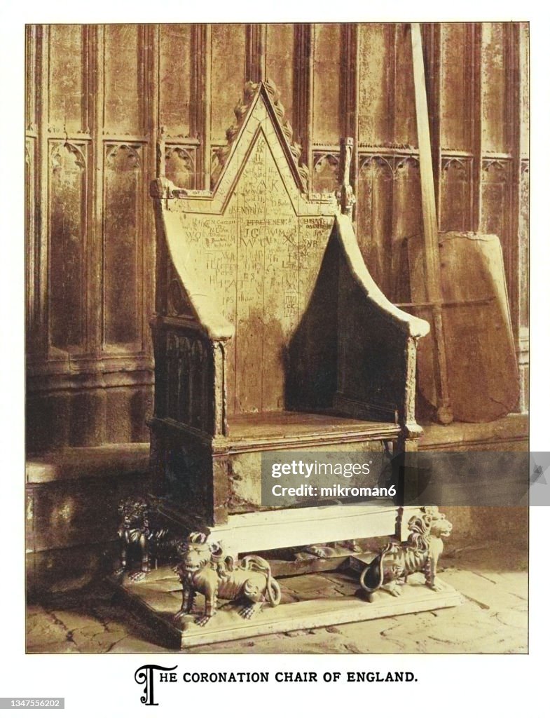 Old engraved illustration of The Coronation Chair, Westminster Abbey, England, United Kingdom