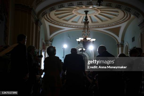 Sen. Debbie Stabenow , Senate Majority Leader Chuck Schumer and Senate Majority Whip Richard Durbin attend a press conference after a luncheon with...