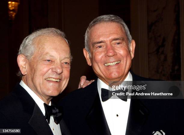 Bob Schieffer and Dan Rather during International Radio and Television Society Foundation 2004 Gold Medal Dinner at Waldorf Astoria in New York City,...