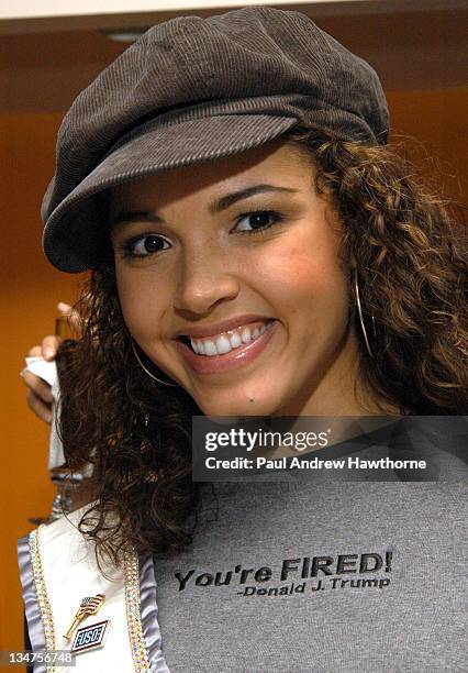 Miss USA 2003 Susie Castillo sporting a "You're Fired!" Donald J. Trump shirt