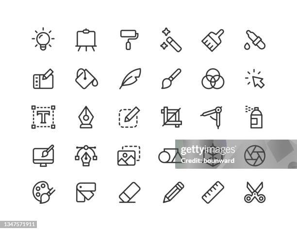 graphic design line icons editable stroke - easel stock illustrations