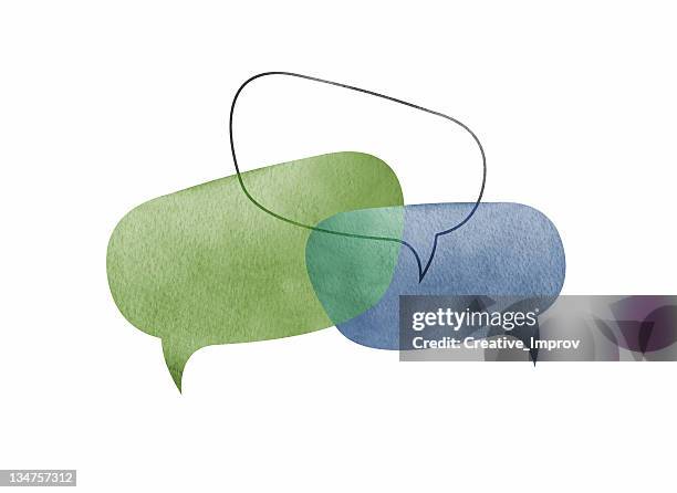 drei sprechblasen überlappende - malen papier pinsel stock-grafiken, -clipart, -cartoons und -symbole