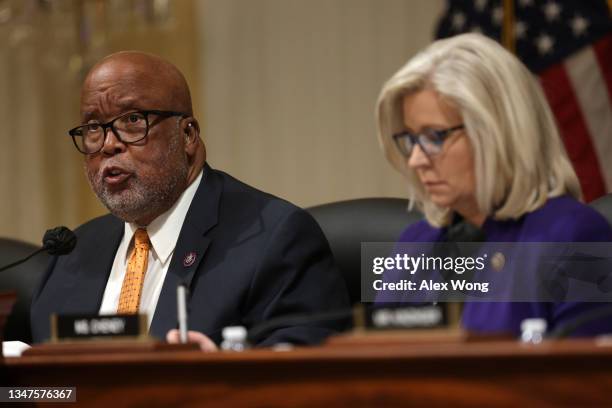 Rep. Bennie Thompson , chair of the select committee investigating the January 6 attack on the Capitol, speaks during a committee business meeting as...