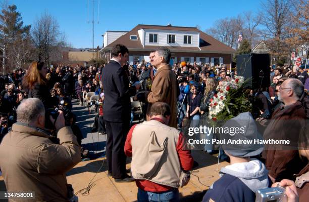 New Paltz Mayor Jason West performs a wedding ceremony for John North and his partner Andrew Burgreen of Manhattan, New York, as hundreds of people...