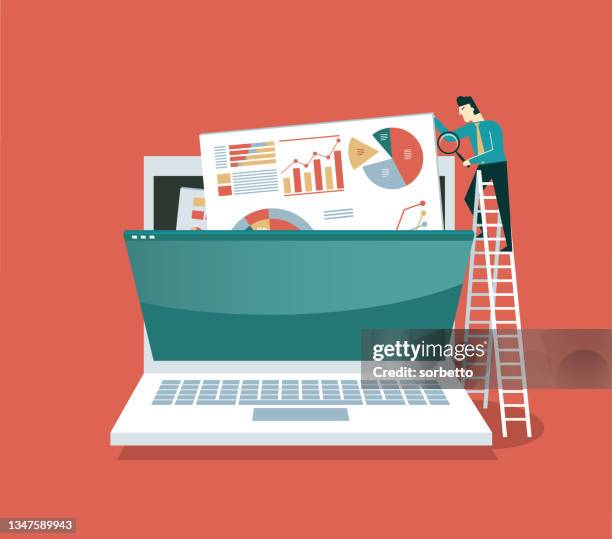 analyze data with a magnifying glass - person checking email stock illustrations