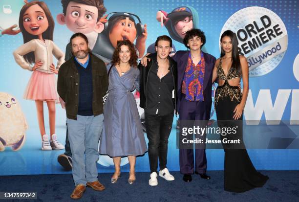 Zach Galifianakis, Sarah Miller, Ricardo Hurtado, Jack Dylan Grazer, and Kylie Cantrall arrive at the U.S. Premiere of Ron's Gone Wrong at El Capitan...