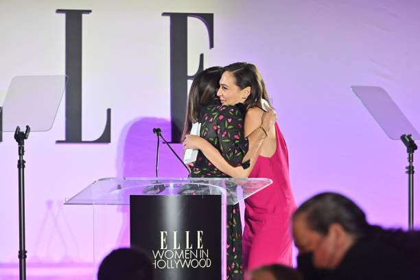 Patty Jenkins and Gal Gadot speak onstage during ELLE's 27th Annual Women In Hollywood Celebration, presented by Ralph Lauren and Lexus, at Academy...