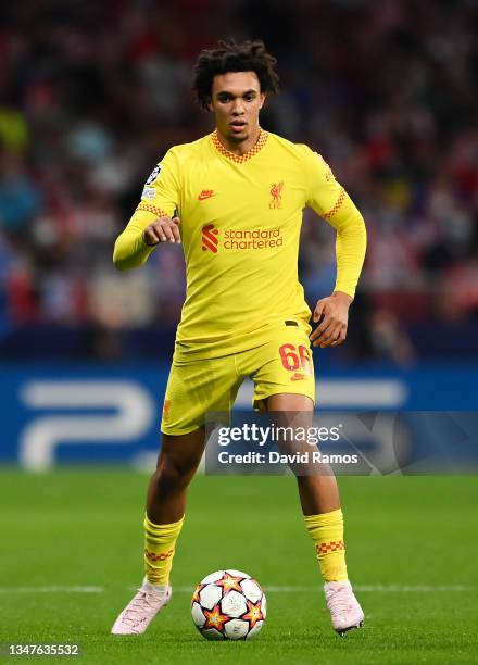 Trent Alexander-Arnold of Liverpool FC runs with the ball during the UEFA Champions League group B match between Atletico Madrid and Liverpool FC at...