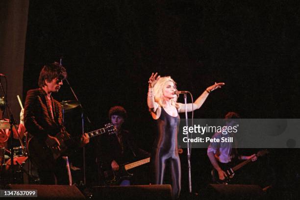 Frank Infante, Debbie Harry, Nigel Harrison and Chris Stein of Blondie perform on stage at Hammersmith Odeon on September 16th, 1978 in London,...