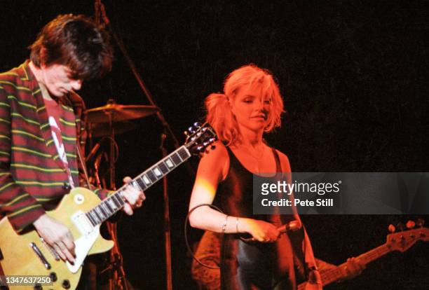 Frank Infante and Debbie Harry of Blondie perform on stage at Hammersmith Odeon on September 16th, 1978 in London, England.