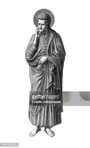 old chromolithograph illustration of john the evangelist - apostle foto e immagini stock