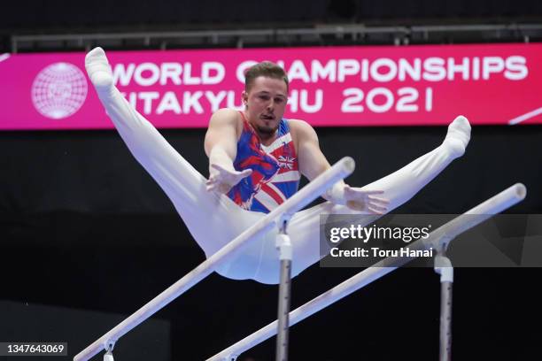 Brinn Bevan of Great Britain competes on the parallel bars during men's qualification on day three of the 50th FIG Artistic Gymnastics Championships...