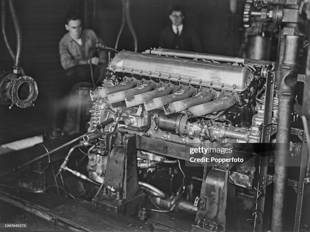 A Rolls Royce Merlin V 12 Piston Aero Engine Udergoes A Test Run On A a-rolls-royce-merlin-v-12-piston-aero-engine-udergoes-a-test-run-on-a