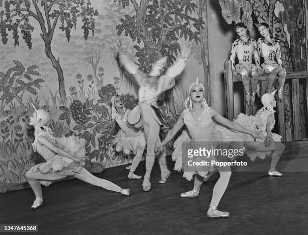Sadler's Wells ballet dancer Alexis Rassine , as The Dove, is surrounded by attendant doves Moira Shearer, Pauline Clayden, Ann Lascelles and Lorna...