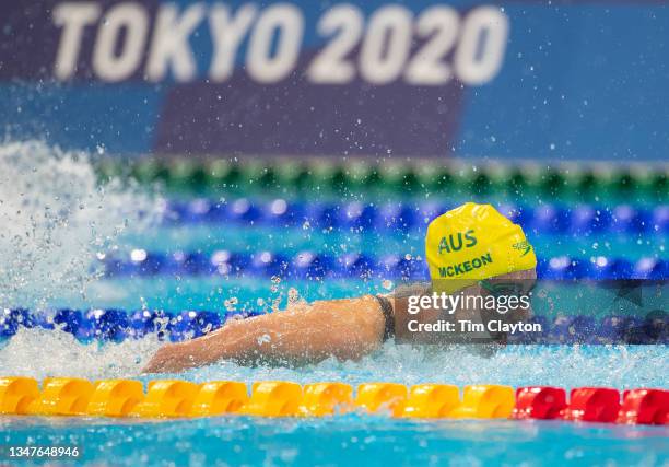 Emma Mckeon of Australia swimming the butterfly leg in the 4x100m Medley Relay for women final during the Swimming Finals at the Tokyo Aquatic Centre...