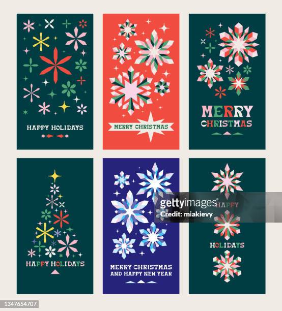 illustrazioni stock, clip art, cartoni animati e icone di tendenza di cartoline natalizie con fiocchi di neve - snowflake