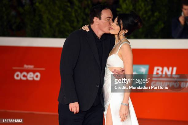 American director Quentin Tarantino with his Israeli singer wife Daniella Pick at Rome Film Fest 2021. Quentin Tarantino Red Carpet. Rome , October...