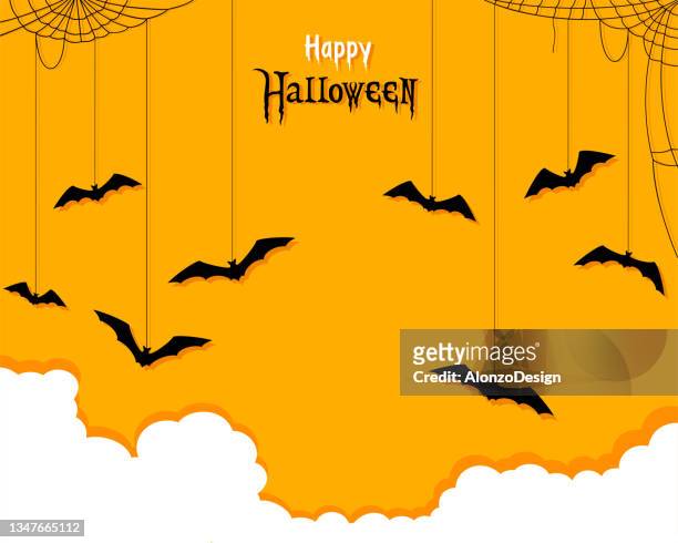halloween design. spider web and bats. - arachnophobia stock illustrations