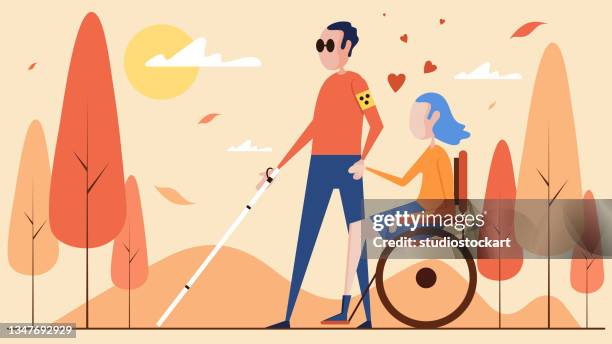 behinderte im park - persons with disabilities stock-grafiken, -clipart, -cartoons und -symbole