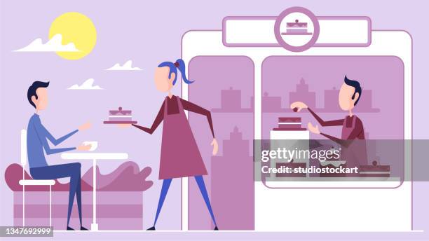 cake shop. small business concept - man ready to eat stock illustrations