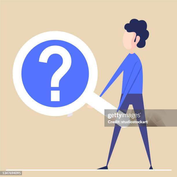 magnifier and question mark - man studio background stock illustrations
