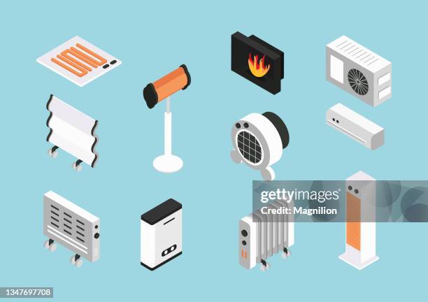 stockillustraties, clipart, cartoons en iconen met heators heating devices - elektrische kachel