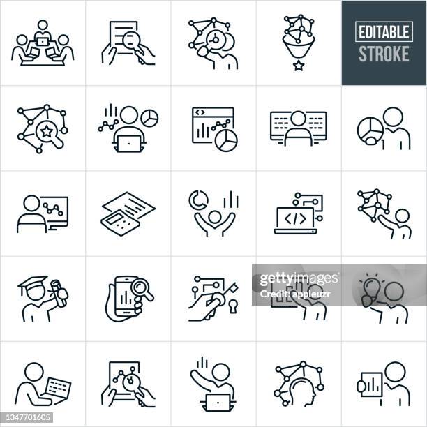 illustrations, cliparts, dessins animés et icônes de icônes de ligne mince data scientist - contour modifiable - data scientist icon