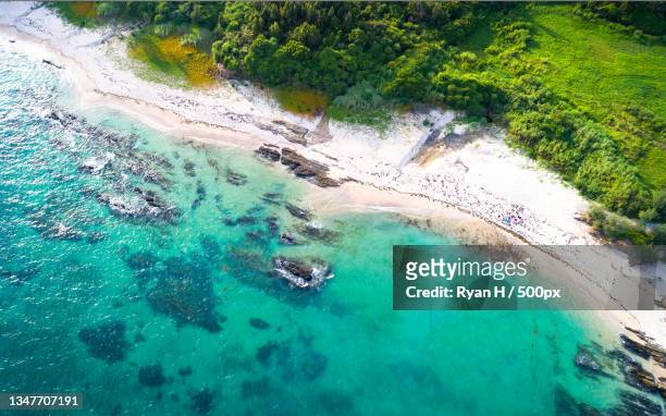 aerial view of sea,nago,okinawa,japan - okinawa islands stock pictures, royalty-free photos & images