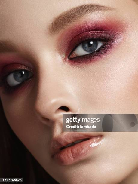 beautiful girl with bright make-up - glossy lips stock pictures, royalty-free photos & images