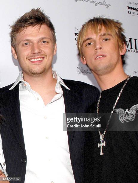 Nick Carter and Aaron Carter during YMI Jeans Fashion Show and Party in Los Angeles, California, United States.