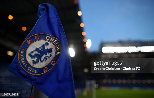 Detailed view of the Chelsea corner flag prior to the UEFA Champions League group H match between Chelsea FC and Malmo FF at Stamford Bridge on...