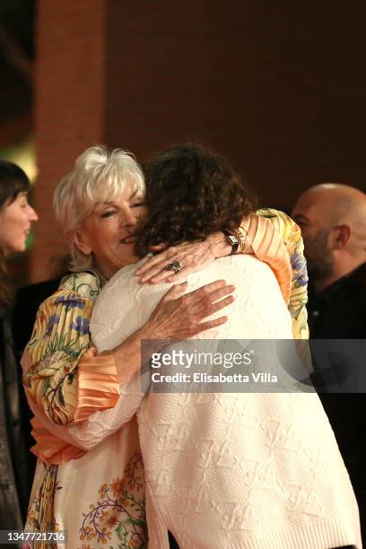 Caterina Caselli and Madame attend the red carpet of the movie "Caterina Caselli - Una Vita, Cento Vite" during the 16th Rome Film Fest 2021 on...