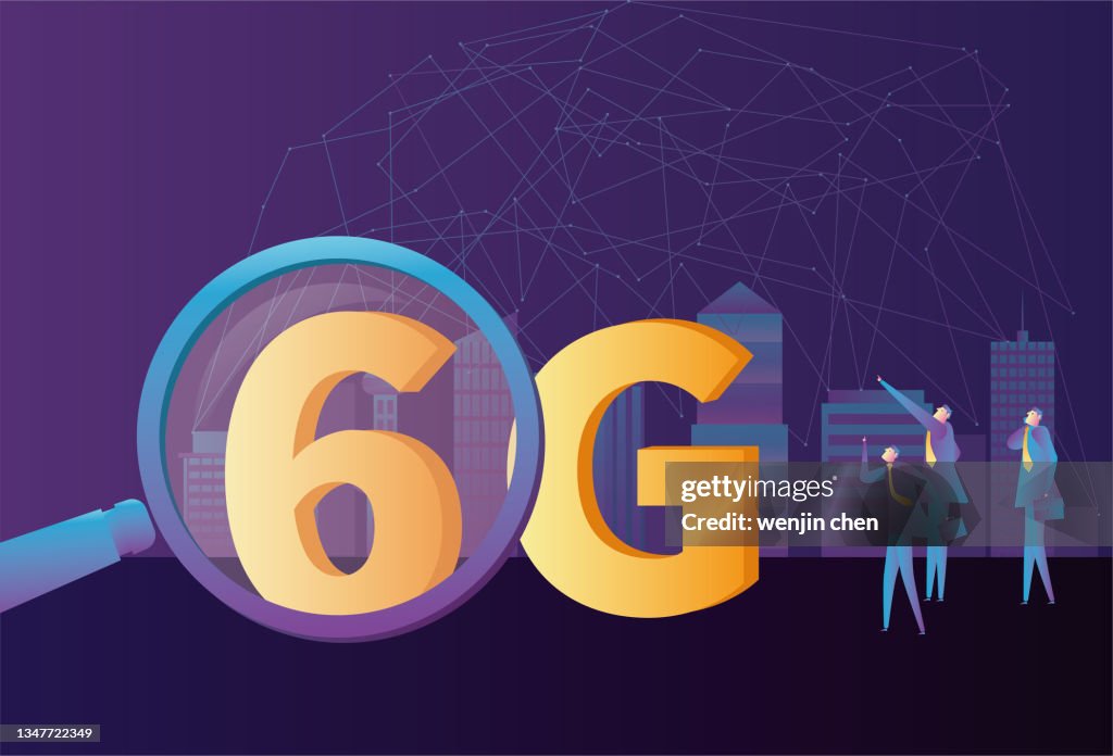 Menschen verwenden eine Lupe, um 6G-Netzwerke zu beobachten