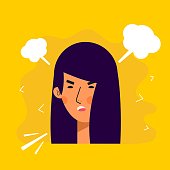 Aasian women avatar characters with angry expression. Evil people flat vector illustration. female portrait. Adorable girl trendy icon