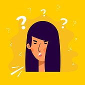 Aasian women avatar characters with question expression. people flat vector illustration. female portrait. Adorable girl trendy icon.