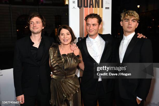 Finlay Munro Kemp, Sadie Frost, Rafferty Law and Rudy Law attends the "Quant" UK Premiere at The Everyman Cinema on October 20, 2021 in London,...