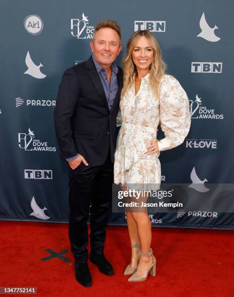 Chris Tomlin and Lauren Bricken attend the 52nd GMA Dove Awards at Lipscomb Allen Arena on October 19, 2021 in Nashville, Tennessee.