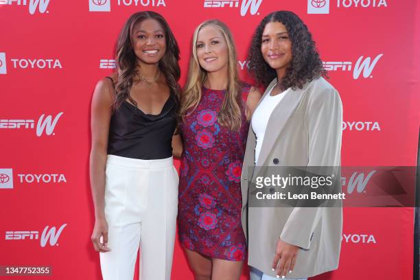 Gabby Thomas, Shelby Rogers and Maya Brady attend The Annual espnW: Women + Sports Summit Day 3 at The Lodge at Torrey Pines on October 20, 2021 in...