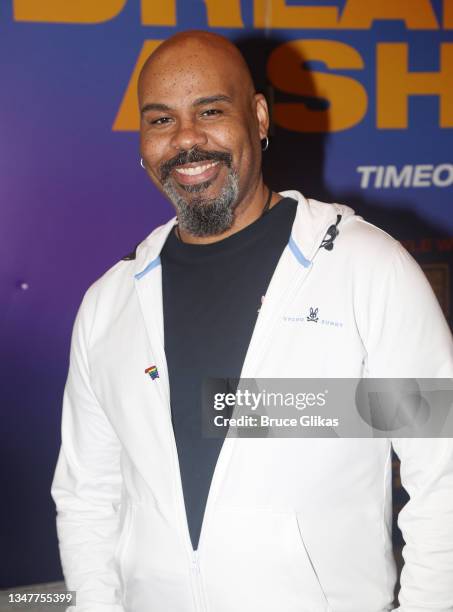 James Monroe Iglehart poses at the re-opening night arrivals for "Freestyle Love Supreme" on Broadway at The Booth Theater on October 19, 2021 in New...