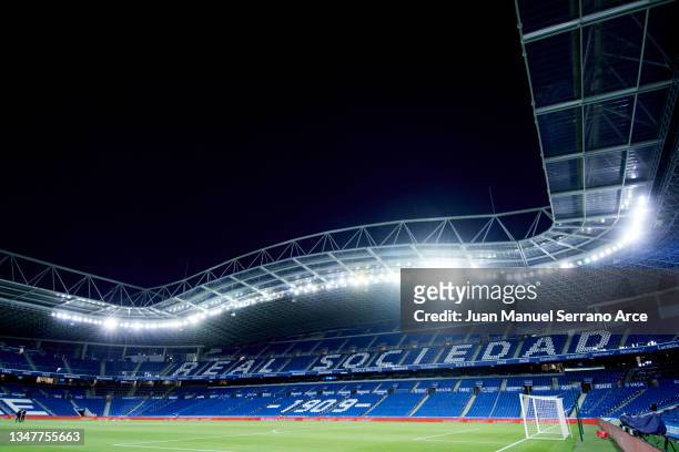 General view inside the stadium prior to the LaLiga Santander match between Real Sociedad and RCD Mallorca at Reale Arena on October 16, 2021 in San...