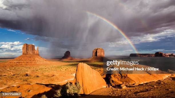 scenic view of rainbow over landscape against sky,utah,united states,usa - double rainbow stock pictures, royalty-free photos & images