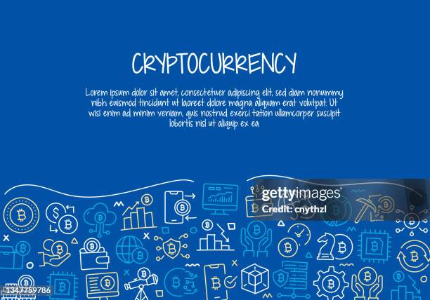 cryptocurrency related hand drawn banner design vector illustration - cryptocurrency mining stock illustrations