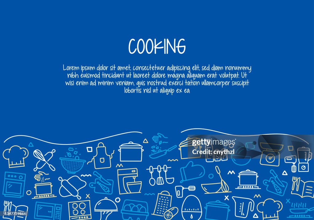 料理関連手描きバナーデザインベクターイラスト