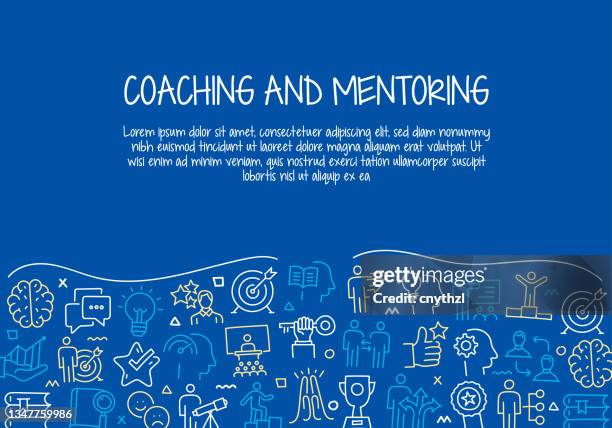 coaching and mentoring related hand drawn banner design vector illustration - coach stock illustrations