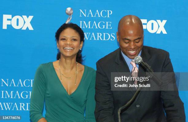 Kimberly Elise and Kevin Frazier during The 37th NAACP Image Awards - Nominations Press Conference at Peninsula Beverly Hills Hotel in Beverly Hills,...