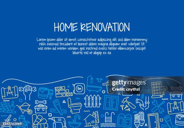 home renovierung und reparatur verwandte handgezeichnete banner design vektor illustration - home improvement stock-grafiken, -clipart, -cartoons und -symbole