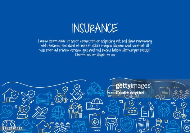 insurance related hand drawn banner design vector illustration - home insurance stock illustrations