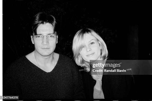 Actors Nathan Fillion and Bonnie Somerville are photographed in mid-late 1997 in Los Angeles, California. Published in Randall Slavin's book 'We All...