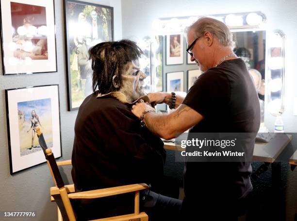 Actor Daniel Roebuck and make-up and special effects artist Ron Knyrim appear at Wolfpack Studios to recreate the Frankenstein monster for the 50th...